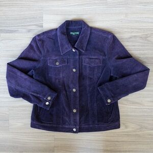 VTG Ralph Lauren Jeans Co Deep Purple Corduroy Trucker Jacket Women XL Outdoor